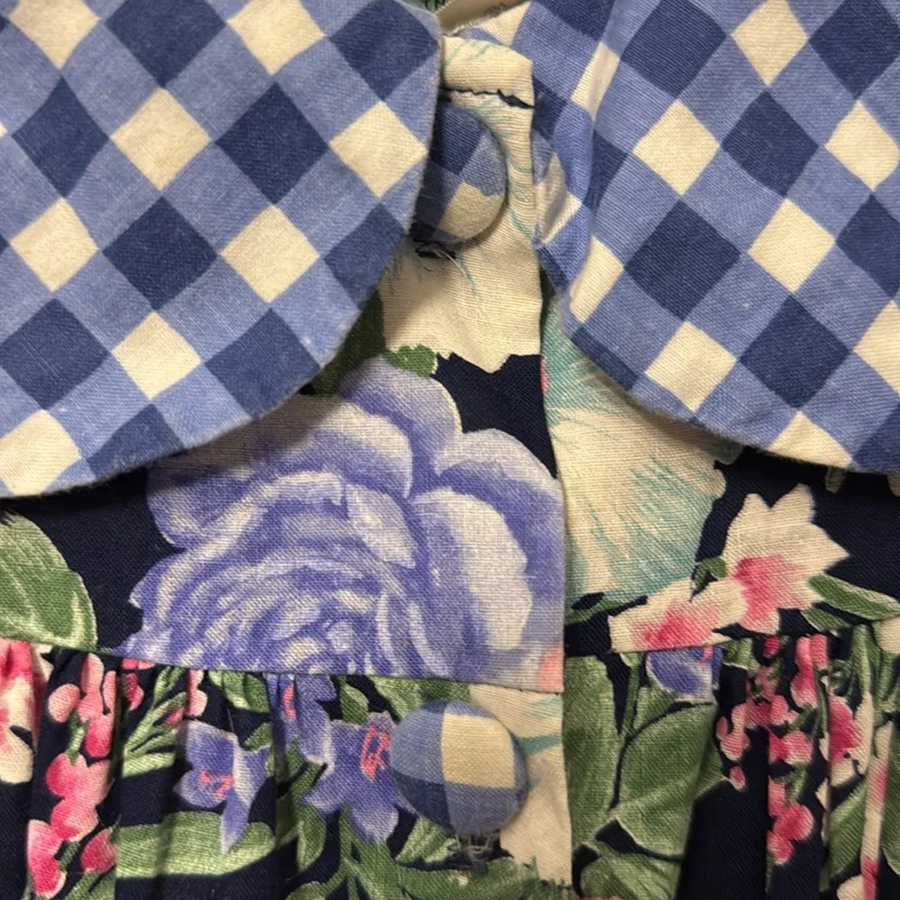 Vintage Gaitlyn Scott Cotton Floral Button Down Puffy Sleeve Girl Dress Size 4